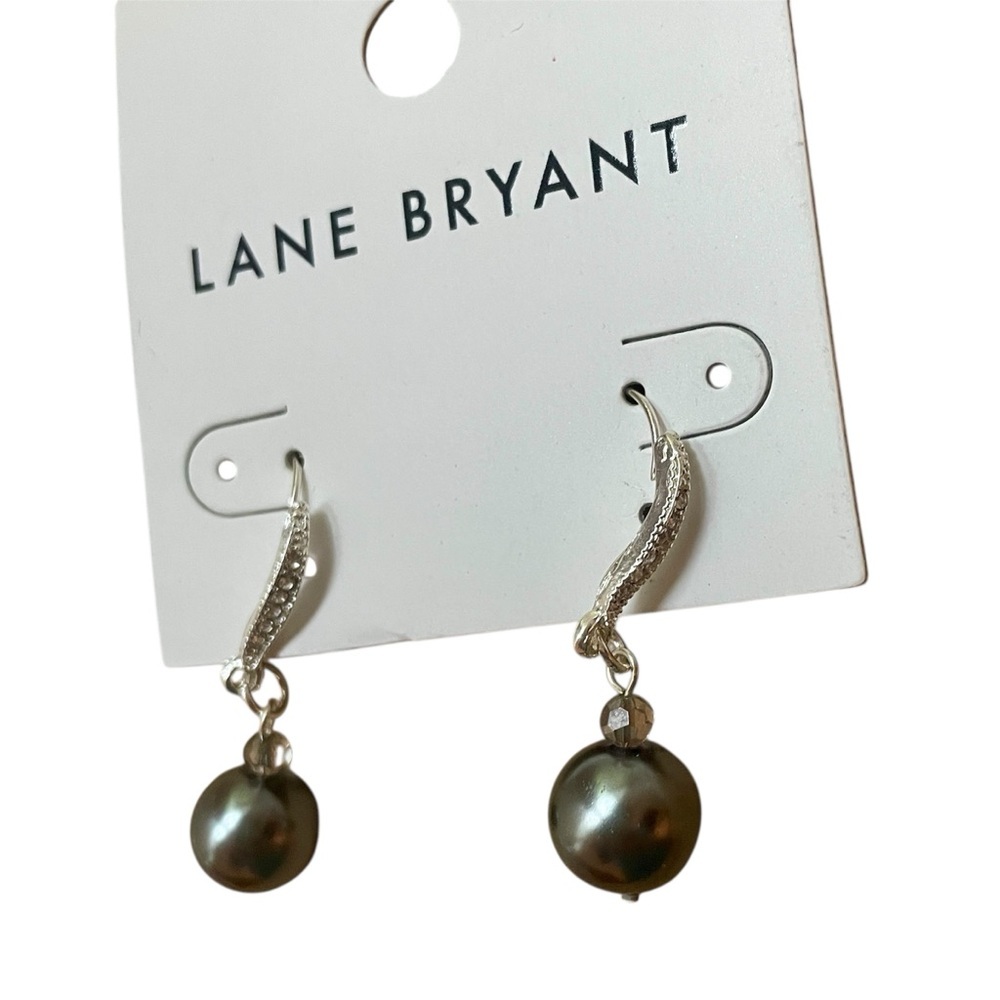 Nwt Lane Bryant Gray Pearl Silver Cz Dangle Earrings 14$